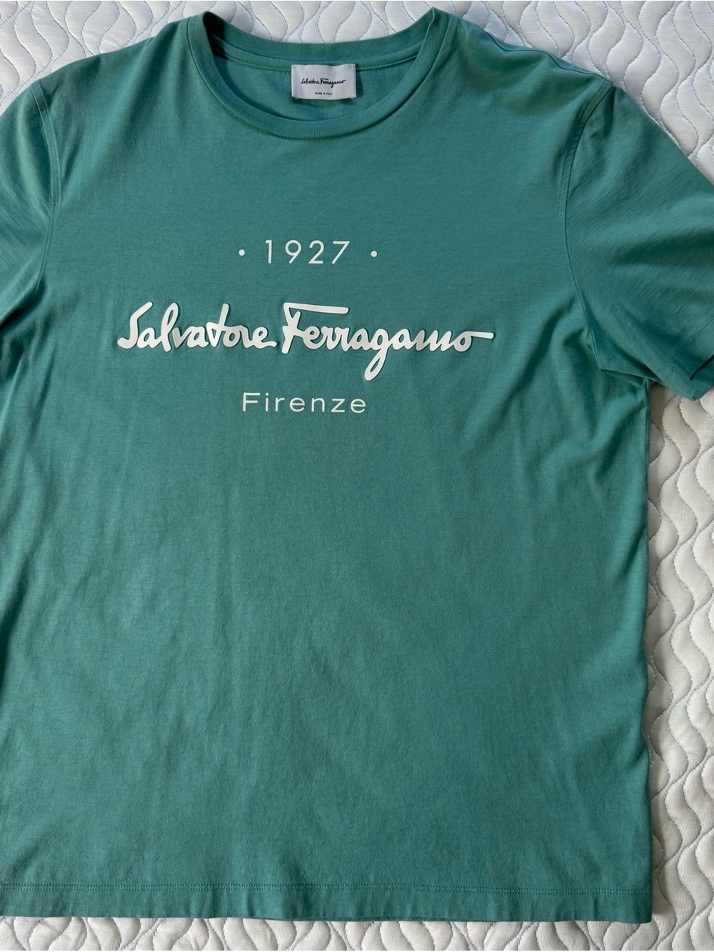 Salvatore Ferragamo 1927 Firenze Logo T-Shirt Green Men’s M Made in Italy